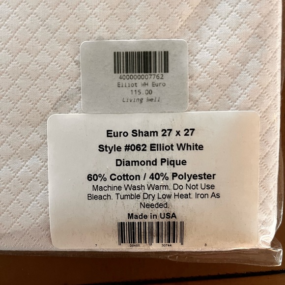 New MATOUK Elliot Diamond Pique Straight Edge Euro Sham 27x27 Style #062 White - Picture 3 of 4